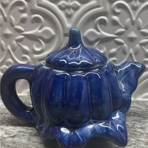 Cobalt Blue Pumpkin Design Teapot Collectible By Bombay Company Size SMALL
